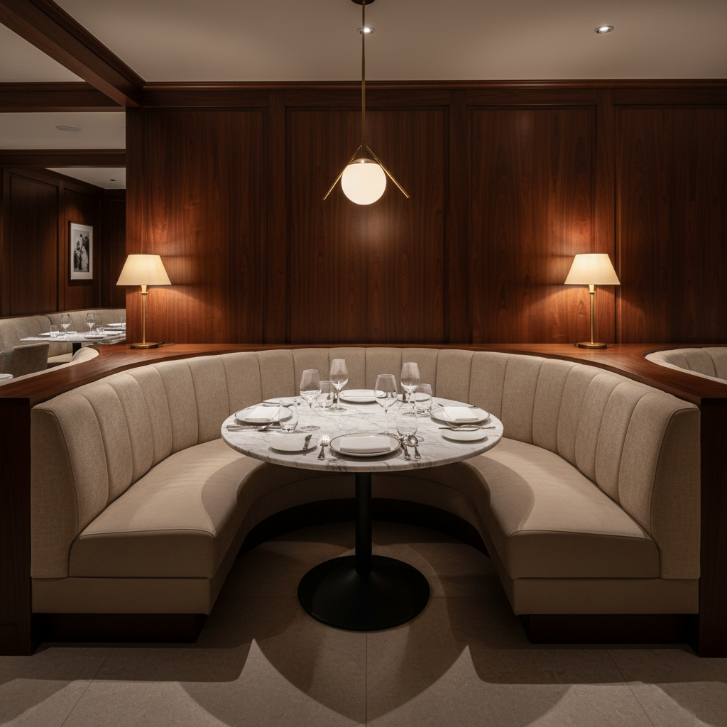 Aragon - Oatmeal Performance Vinyl Upholstered Banquette | Architectural Fabrics