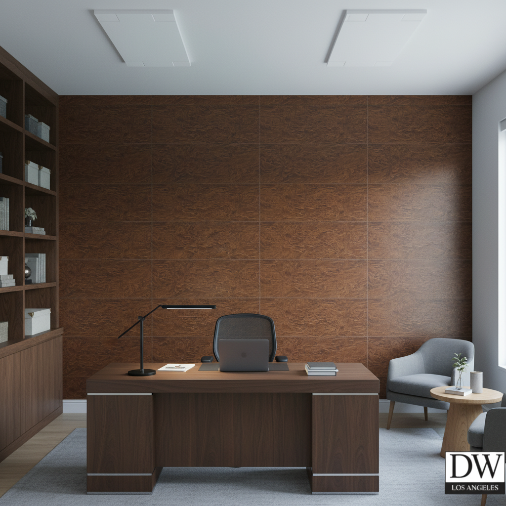 Biscay Bay Leopard Cherry Wood Grain | Hollywood Wallcoverings - Corporate Office commercial room setting