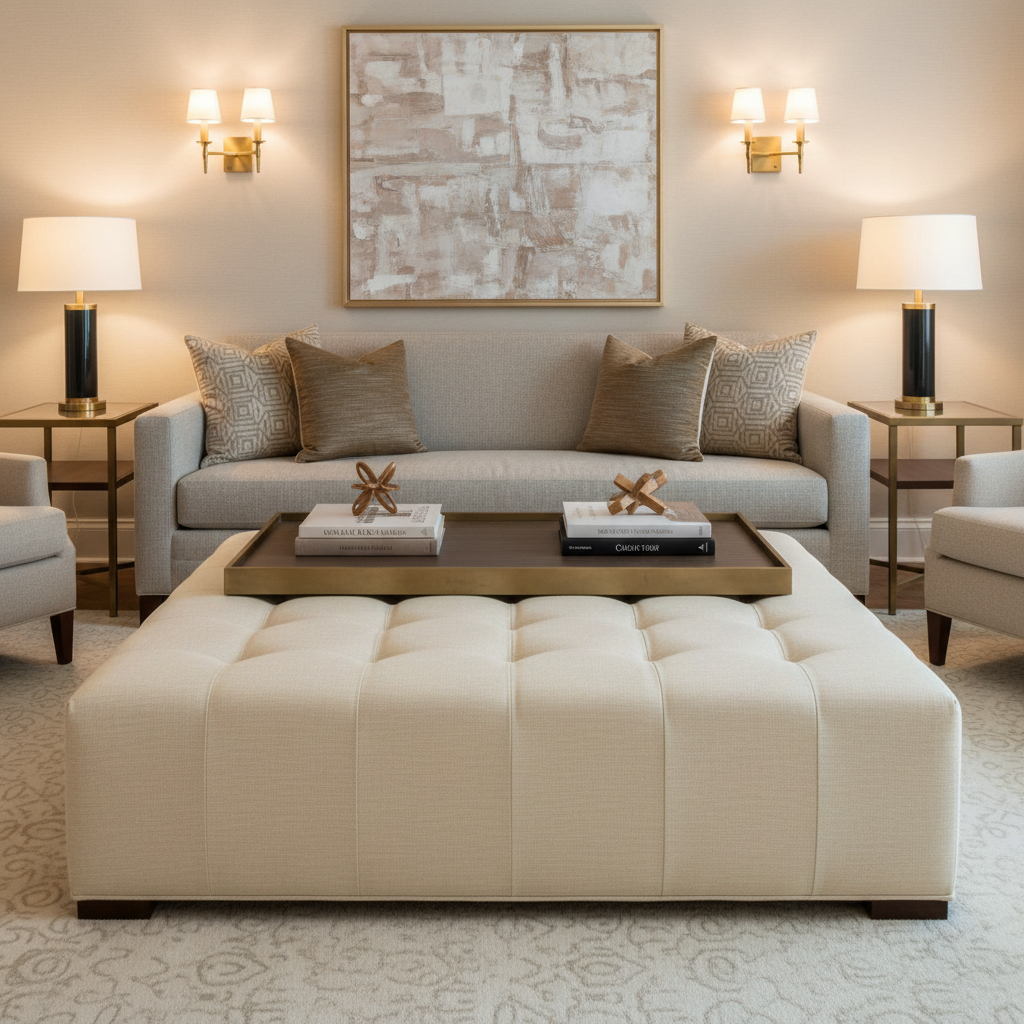 Soper Hole - Ivory Upholstered Ottoman | Architectural Fabrics