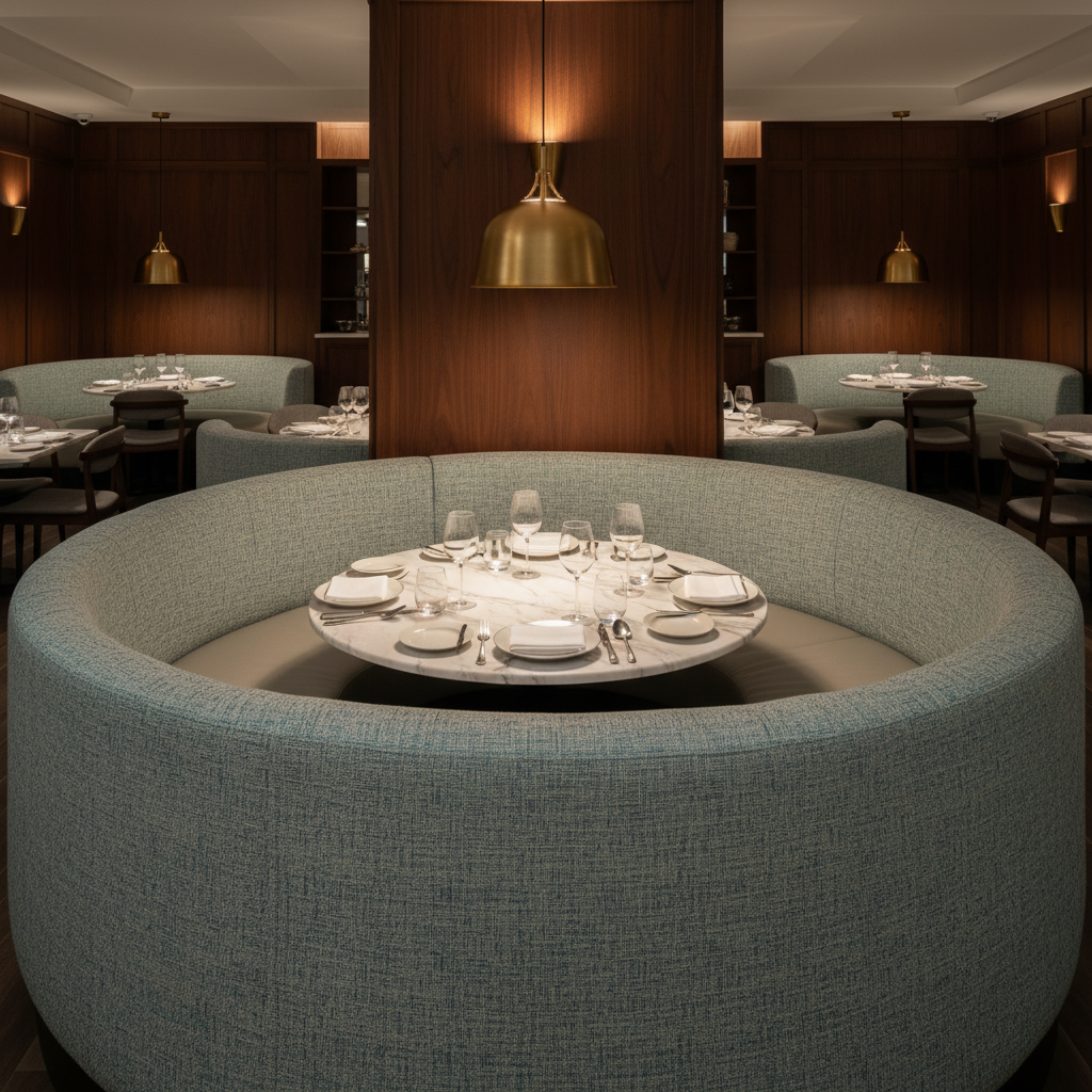 Woven Tweed Texture Aqua Mist Upholstered Banquette | Architectural Fabrics
