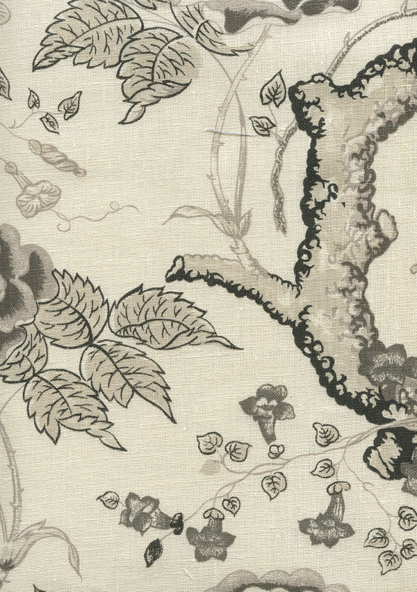 Tree Peony, Charcoal Grays on Ecru Wallcoverings | Quadrille