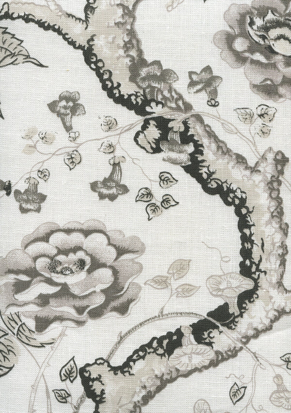 Tree Peony, Charcoal Grays on Ivory Wallcoverings | Quadrille