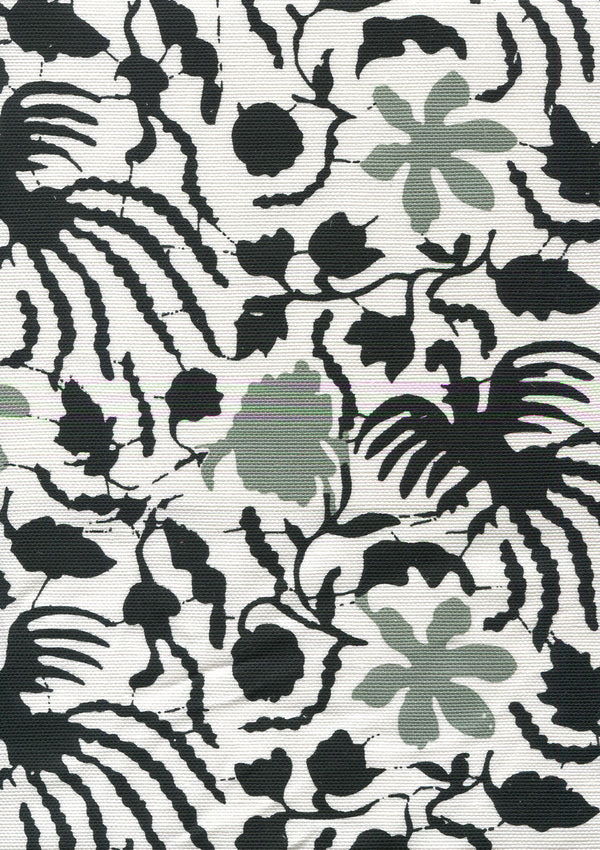 Seya Charcoal Grey White Screen Printed - White Fabric | China Seas