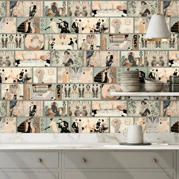 Charleston Tower Pastel Multi - Light Gray Wallcovering | Brand McKenzie