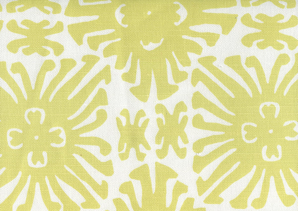 Sigourney Small Scale Chartreuse on White Screen Printed Fabric | China Seas