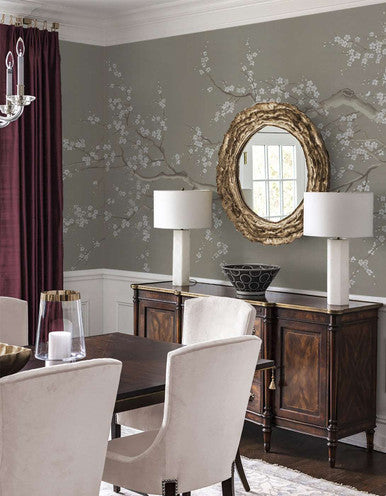 Cherry Blossoms Beige Sage Green | Mural Source
