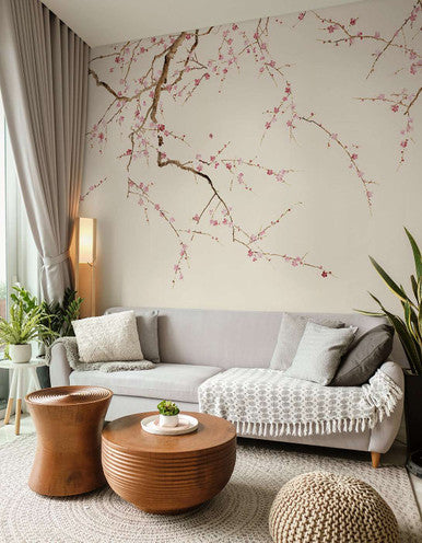 Cherry Blossoms White Beige | Mural Source