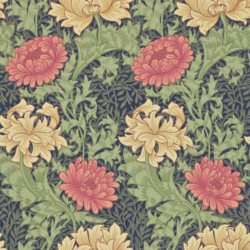 Chrysanthemum Wallpaper Indigo  | William Morris