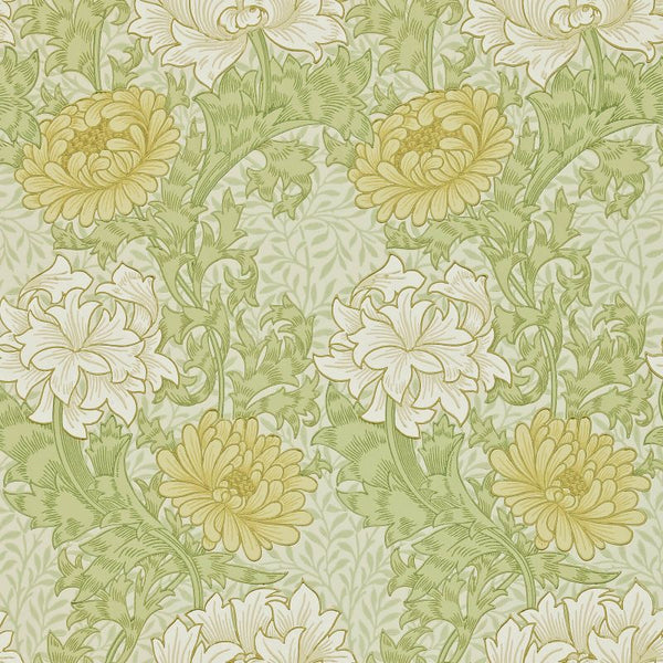 Chrysanthemum Wallpaper Olive Pale | William Morris