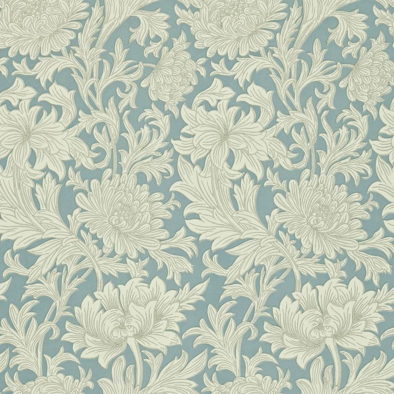 Chrysanthemum Toile Wallpaper Cream China Blue | William Morris