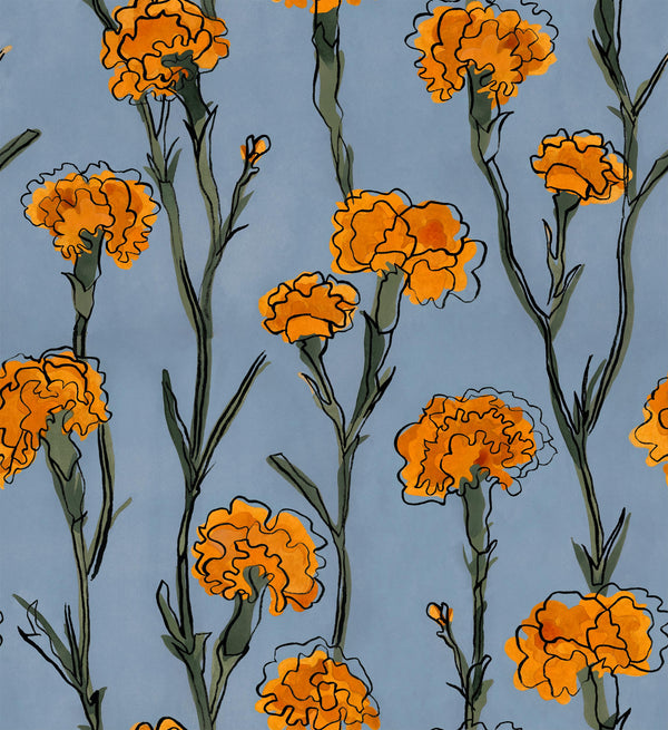 Clavelitos Blue Wallcovering | Tres Tintas
