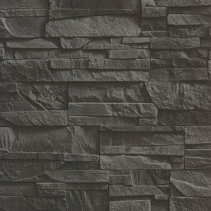 Collegiate Charcoal Stacked Slate Wallcovering | Jeffrey Stevens