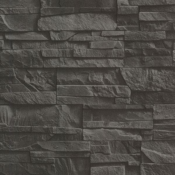 Collegiate Charcoal Stacked Slate Wallcovering | Jeffrey Stevens - Image 1