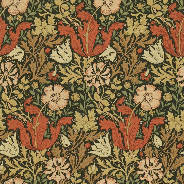 Compton Burnt Orange Black Wallcovering | William Morris