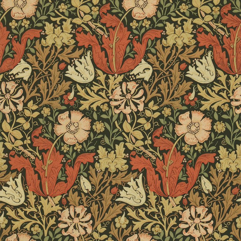 Compton Wallpaper Burnt Orange Black | William Morris
