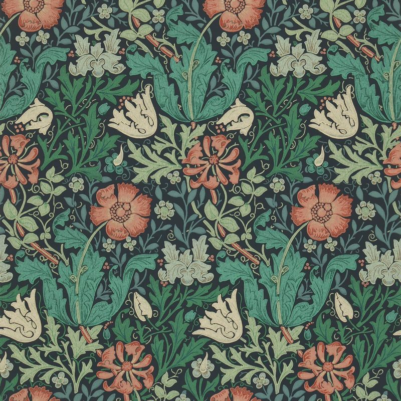 Compton Wallpaper Green Black | William Morris