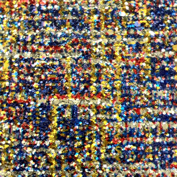 Hollywood Plaid Glitter - Gold/Blue/Red On Silver | Glitter Walls