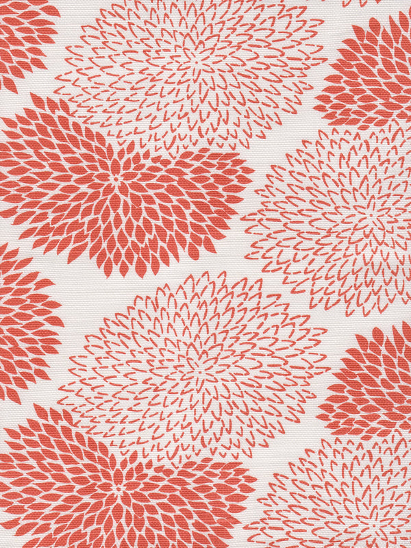 New Chrysanthenum Coral on White Screen Printed Fabric | China Seas
