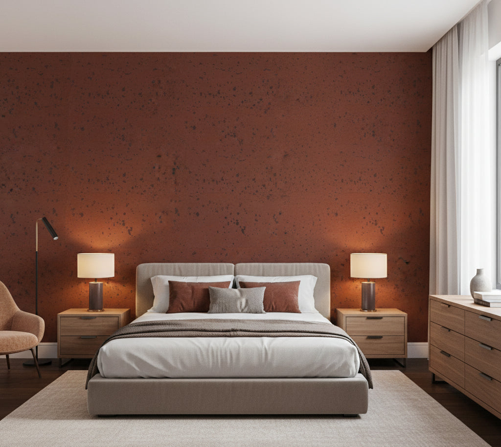 Corsica Faux Cork Vinyl | Phillipe Romano - bedroom room setting