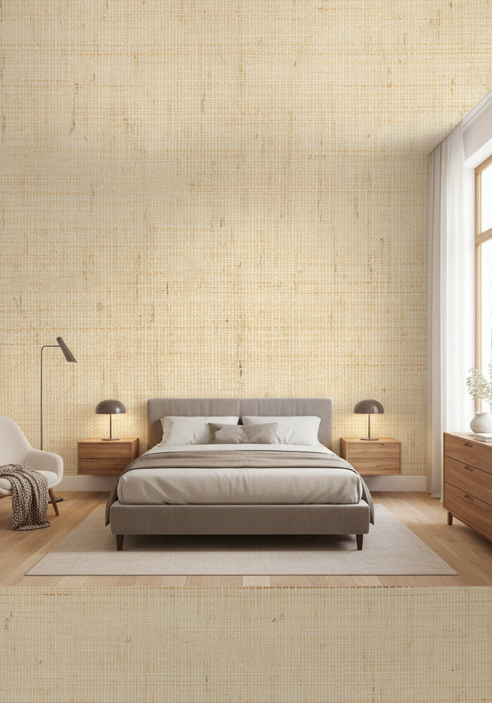 Cremona Parchment Textured Grasscloth Wallcovering | Fentucci - bedroom room setting
