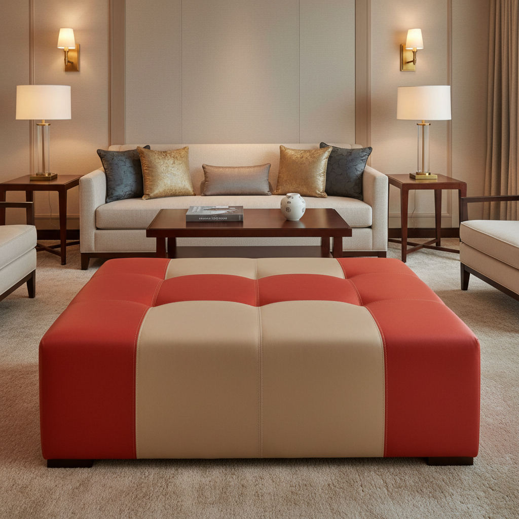 Exmore Fire Traditional crimson & beige Upholstered Ottoman | Architectural Fabrics