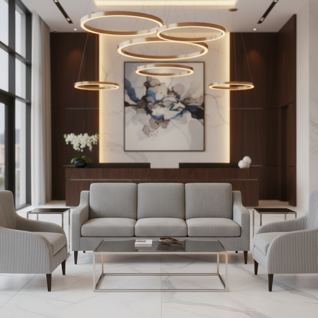 Brushed Vertical Texture Cool Gray Upholstered Sofa | Architectural Fabrics