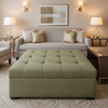 Fine Woven Texture Soft Olive Upholstered Ottoman | Architectural Fabrics