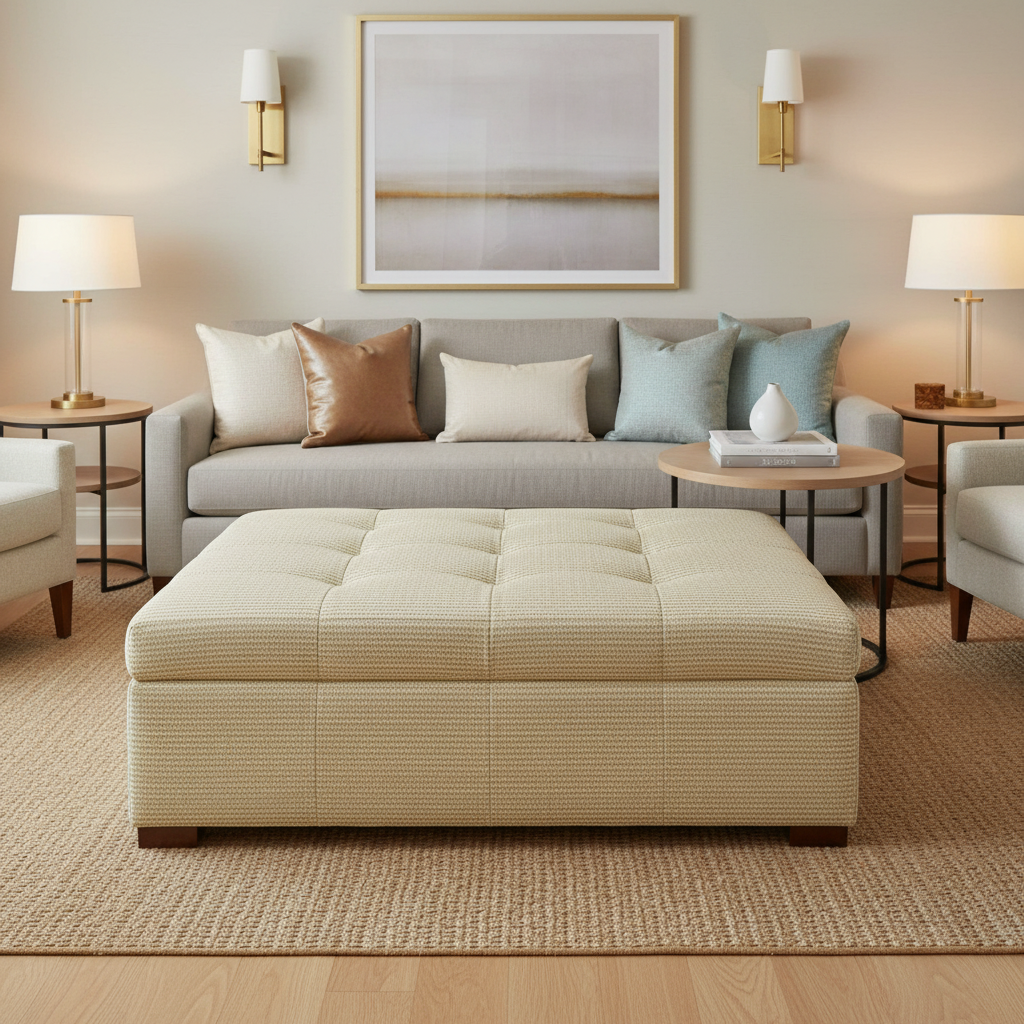 Trade Wind - Milkweed Upholstered Ottoman | Architectural Fabrics