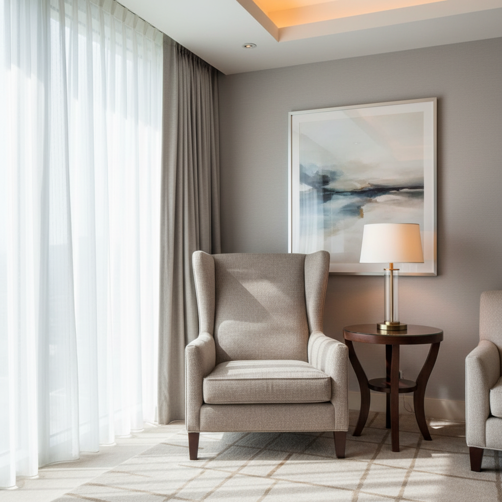 Fine Textured Weave Soft Taupe Upholstered Chair | Architectural Fabrics