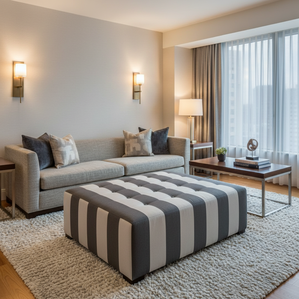 Oilville Natural Upholstered Ottoman | Architectural Fabrics