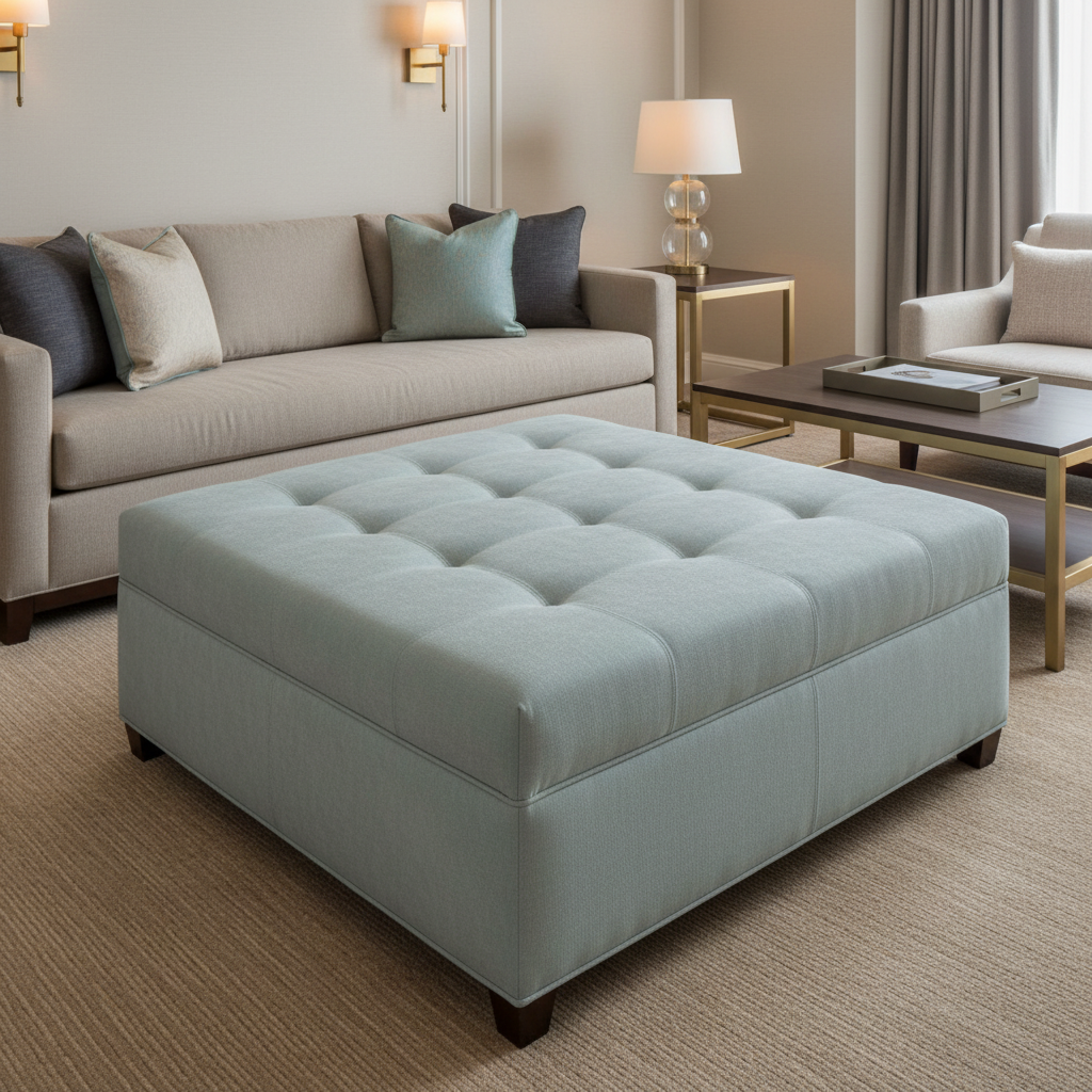 Kralendijk - Azure Upholstered Ottoman | Architectural Fabrics