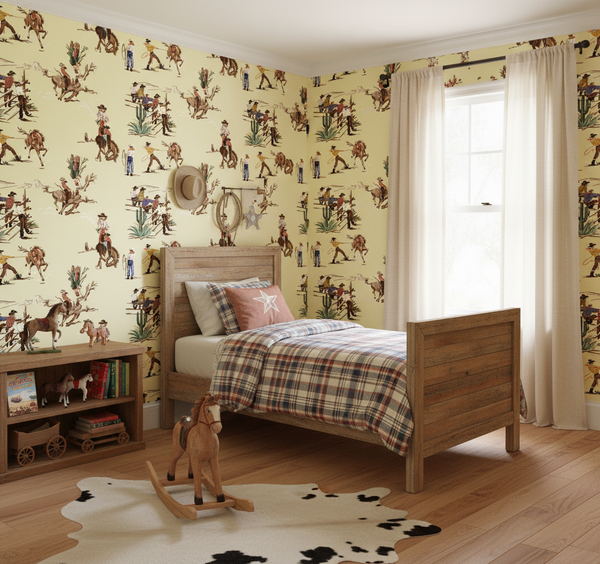 The Original Yeeha 1950's Cowboy - Yellow Retro | Architectural Wallcoverings - Boys Bedroom Room Setting
