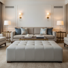 Subtle Pebble Grain Icy Silver Upholstered Ottoman | Architectural Fabrics