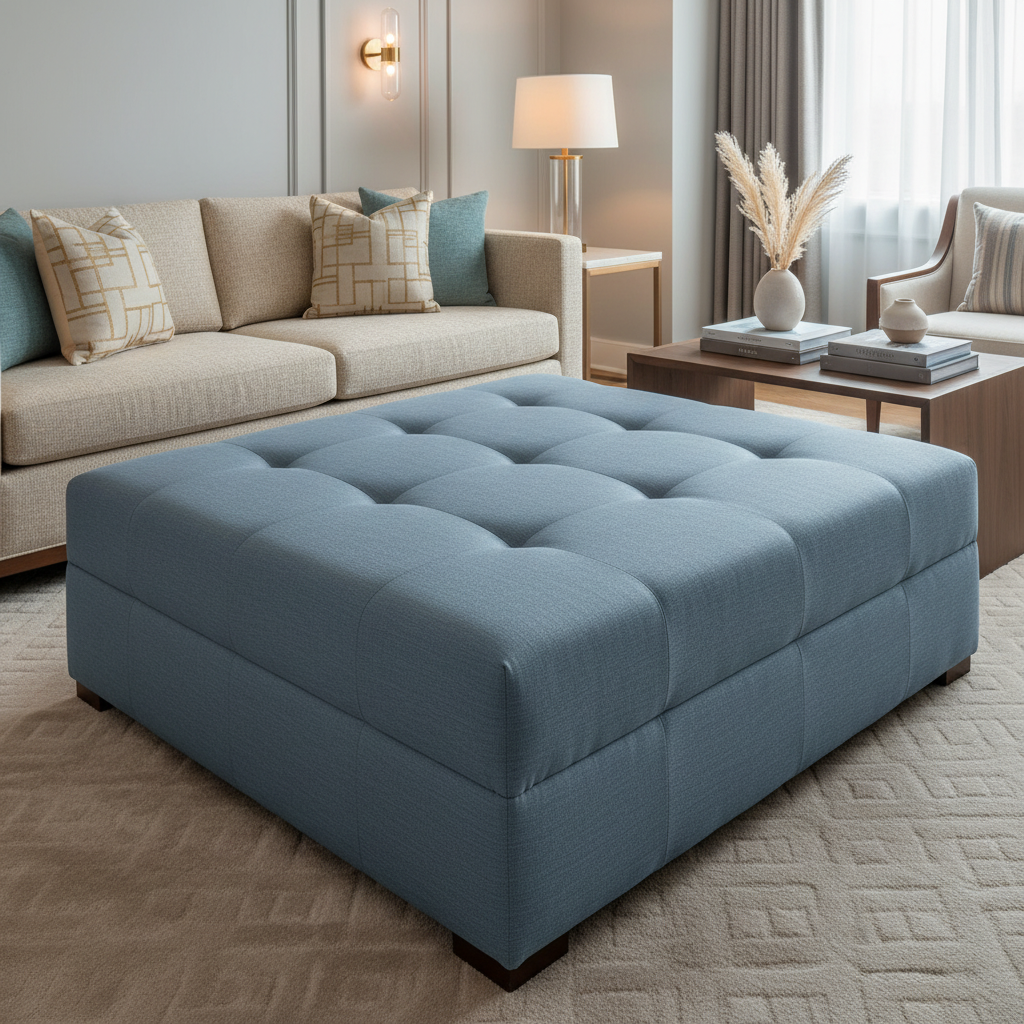 Soper Hole - Sky Upholstered Ottoman | Architectural Fabrics