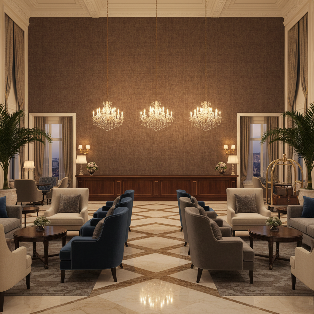 Barnard Type II Vinyl | Hollywood Wallcoverings - Hotel Lobby commercial room setting