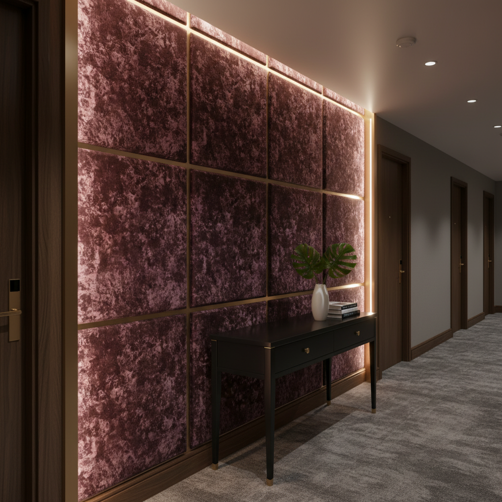 Crushed Velvet Texture Deep Plum Upholstered Wall Panel | Architectural Fabrics