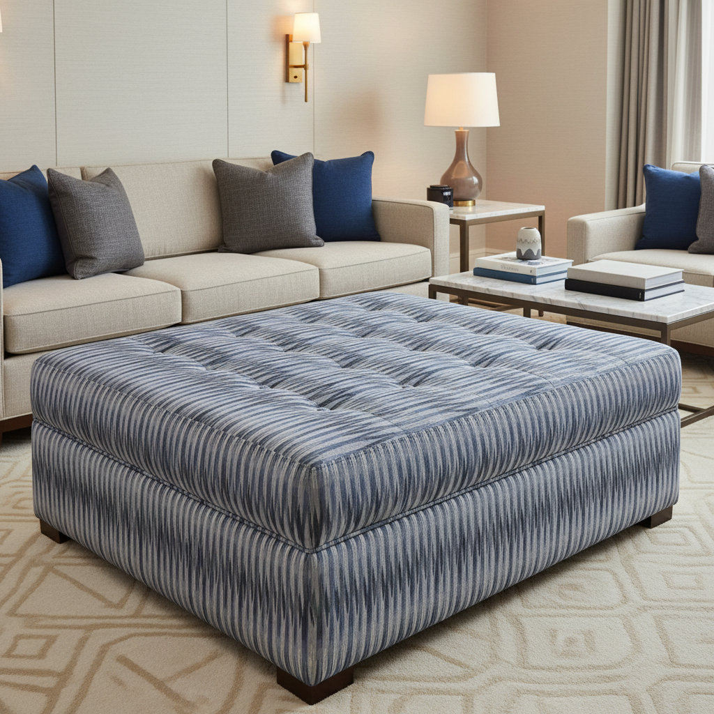 Apache - Indigo Dusk Silicone Hybrid Upholstered Ottoman | Architectural Fabrics
