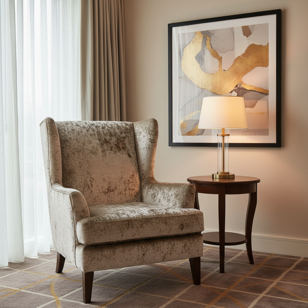 Crushed Velvet Texture Mushroom Taupe Upholstered Chair | Architectural Fabrics