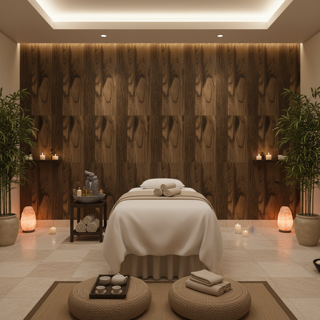 Biscay Bay Coffee Wood Grain | Hollywood Wallcoverings - Healthcare Waiting Room commercial room setting