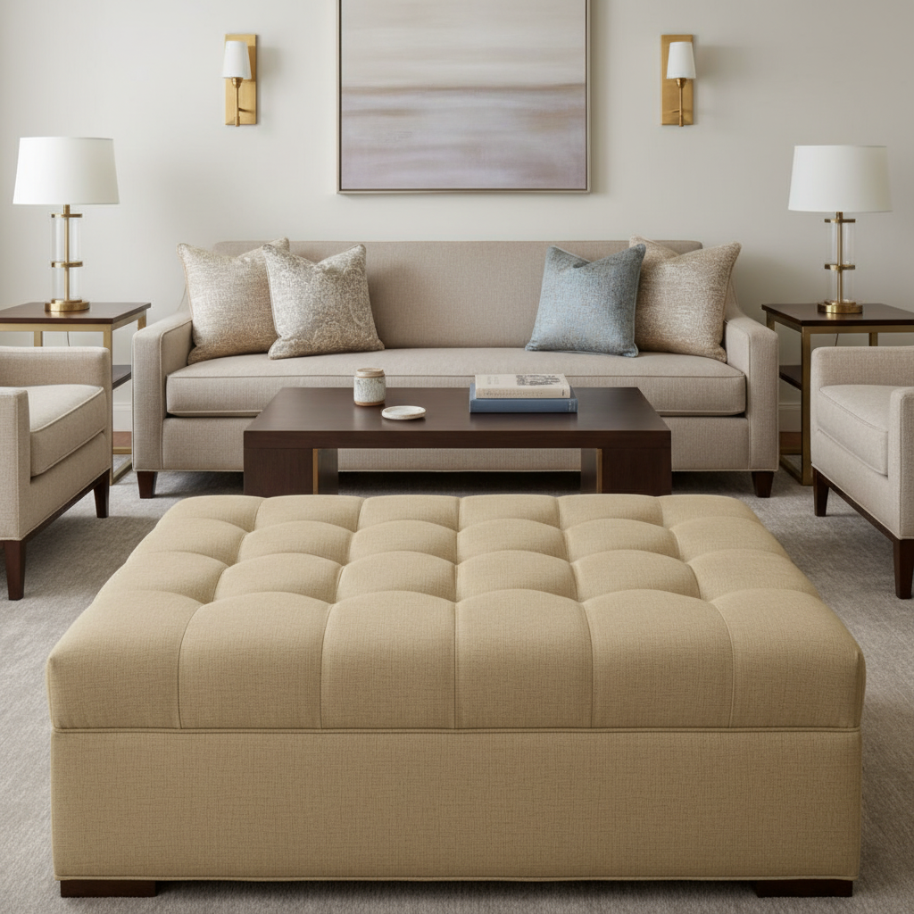 Soper Hole - Sand Upholstered Ottoman | Architectural Fabrics