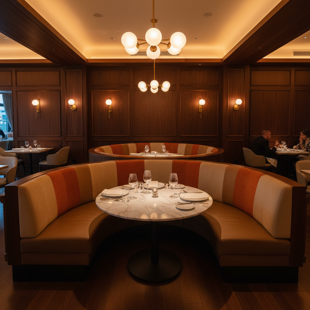 Ultrasuede  Wheat Brown, Cream, Orange Upholstered Banquette | Ultrasuede Upholstery