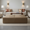 Channel Chevron Tufting Mushroom Taupe Upholstered Ottoman | Architectural Fabrics