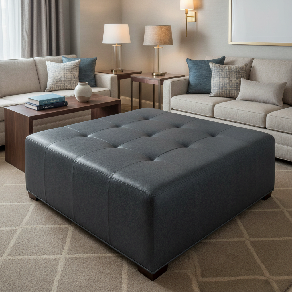Alamo - Deep Sea Performance Vinyl Upholstered Ottoman | Architectural Fabrics