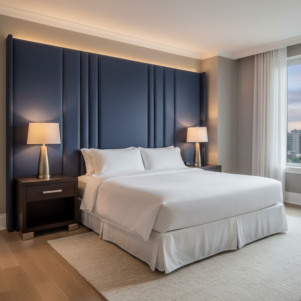 Fine Vertical Texture Deep Indigo Upholstered Headboard | Architectural Fabrics