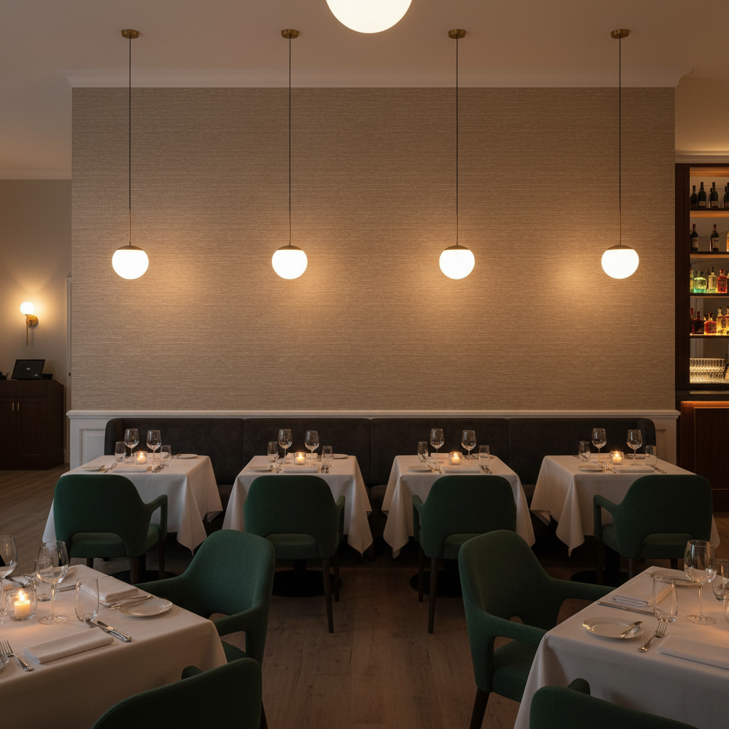 Marseilles Vinyl | Hollywood Wallcoverings - Restaurant Dining commercial room setting