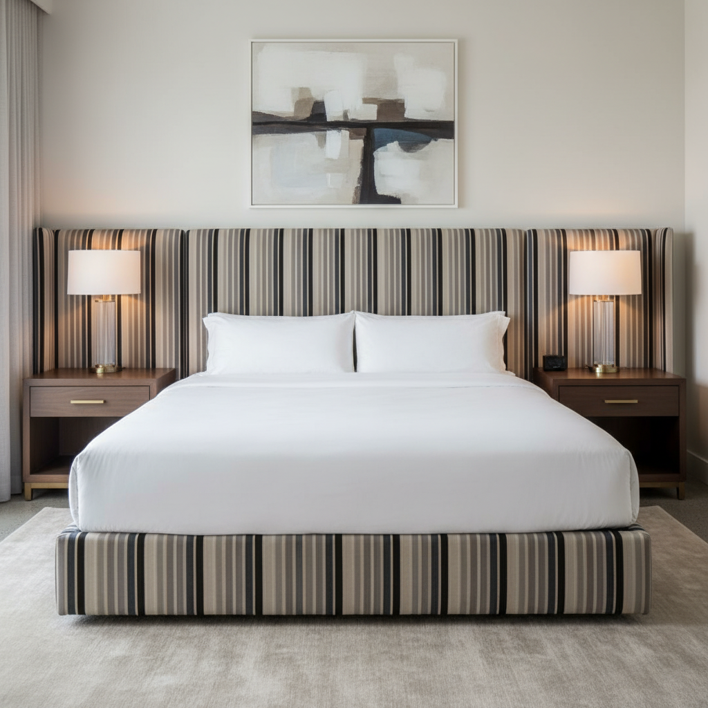 Sugar Mill Stripe - Mist Upholstered Headboard | Architectural Fabrics