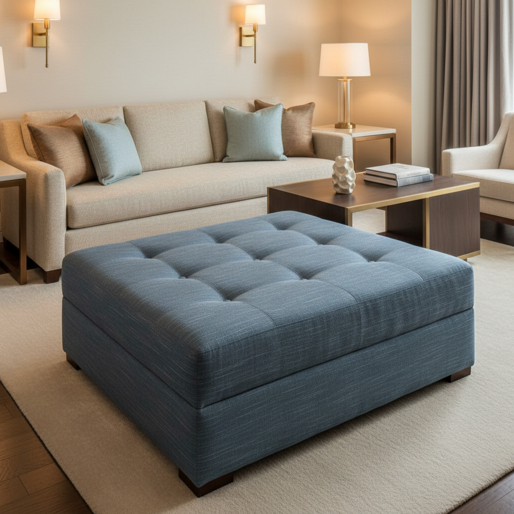 Tradewind Trace - Wave Upholstered Ottoman | Architectural Fabrics