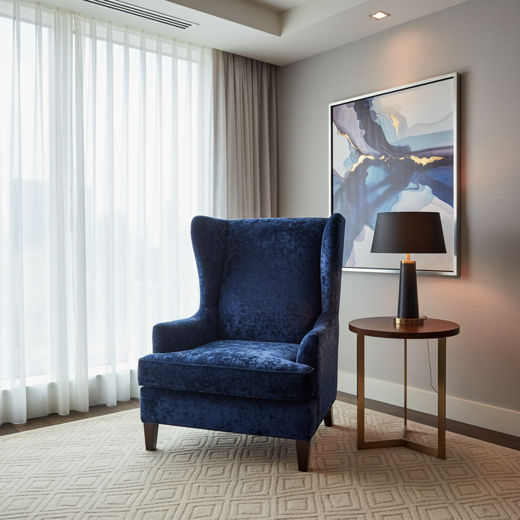 Crushed Velvet Texture Midnight Sapphire Upholstered Chair | Architectural Fabrics