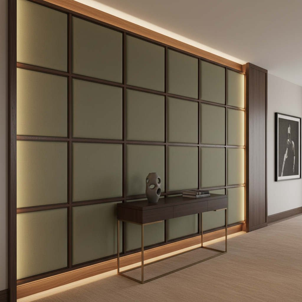 Subtle Textured Matte Soft Olive Upholstered Wall Panel | Architectural Fabrics