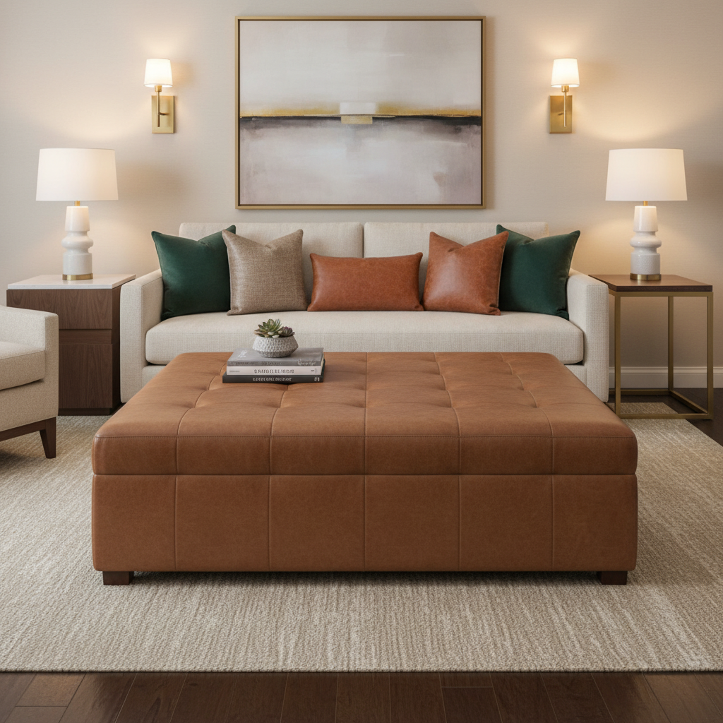 Alamo - Saddle Performance Vinyl Upholstered Ottoman | Architectural Fabrics